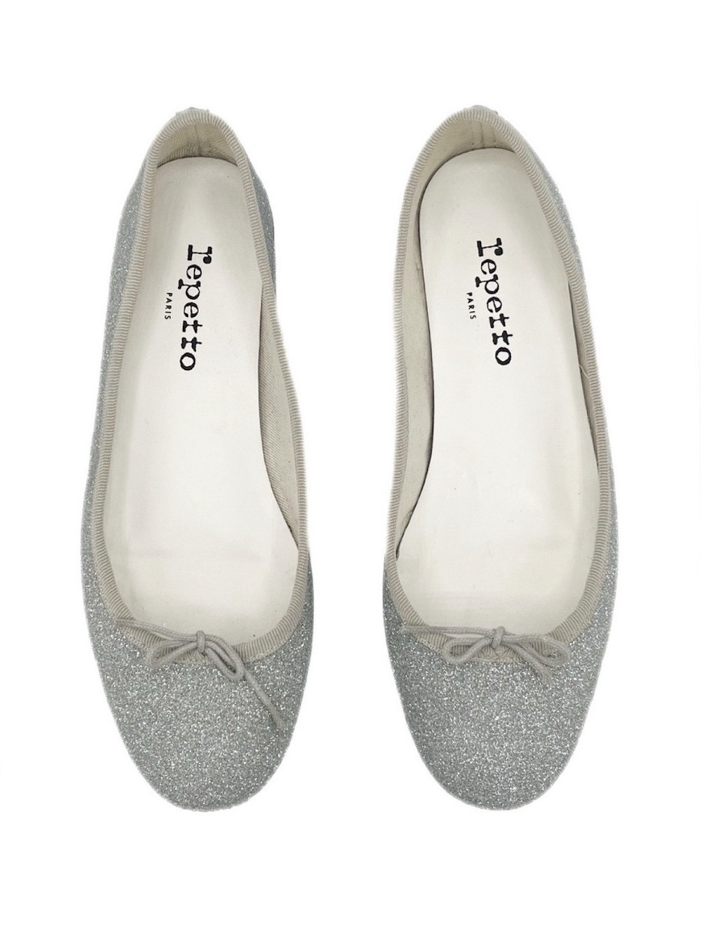 Repetto Cendrillon Silver Glitter Ballet Flats Bow Round Toe Size 38